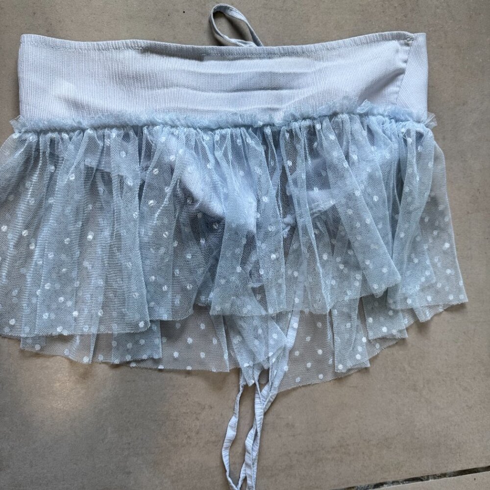 Shein Baby Blue Tulle Polka Dot Tie Front Peplum Top Size S - Picture 6 of 6